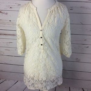Vanity Womens Lace 3/4 Sleeve Blouse Top Size M